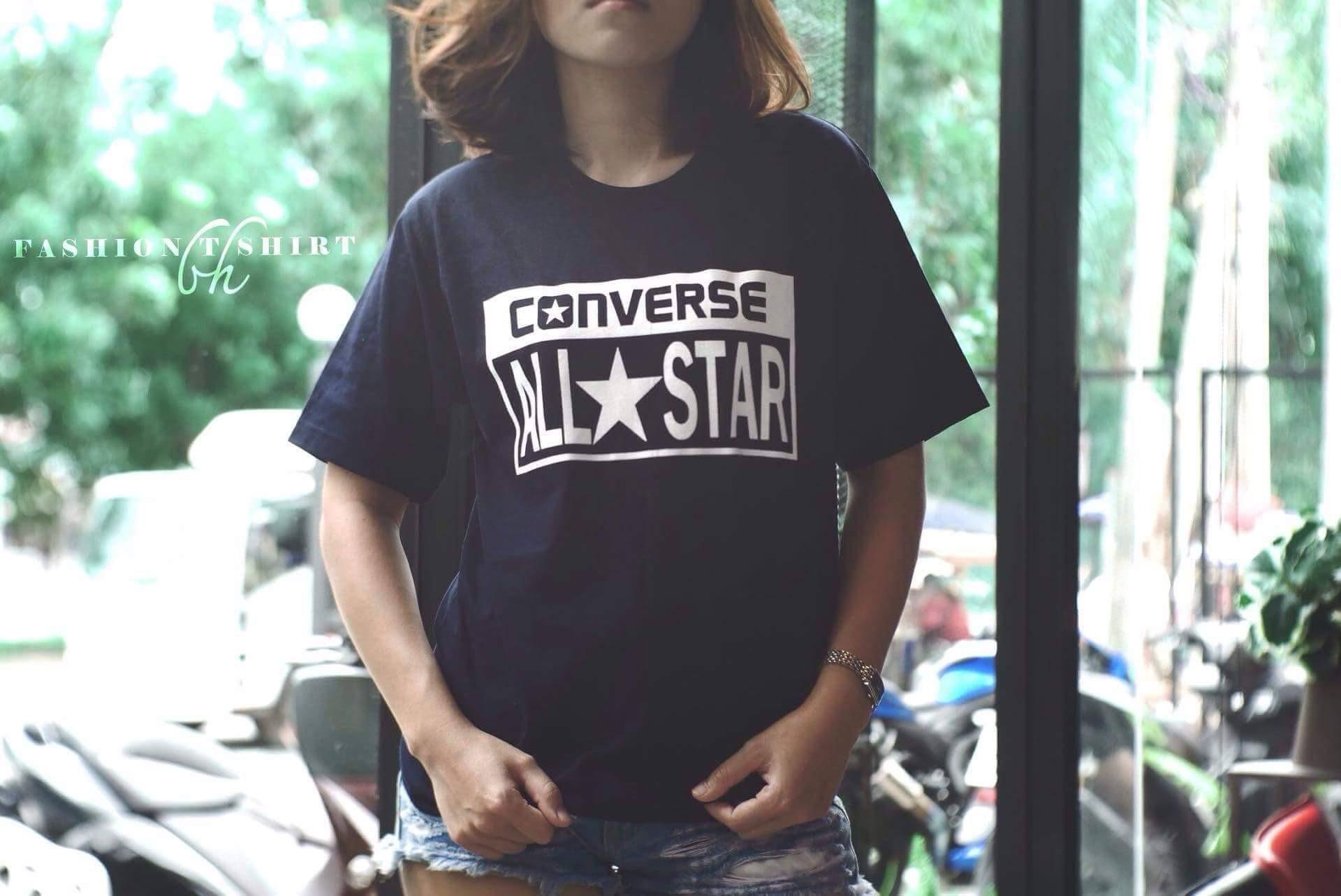 เสื้อยืดแฟชั่นผู้หญิง ผู้ชาย Converse tshirt สีดำ