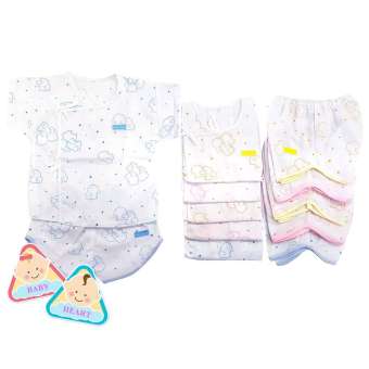 Baby heart ชุดเสื้อเด็กอ่อนแรกเกิด แบบผูกหน้า+กางเกงขาสั้น แพ็ค 6 ชุด