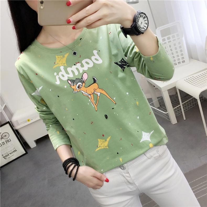 To Baby เสื้อยืดแฟชั่น ผู้หญิง คอกลม แขนยาว สกรีนลายการ์ตูน (สีเขียว) รุ่น 8028