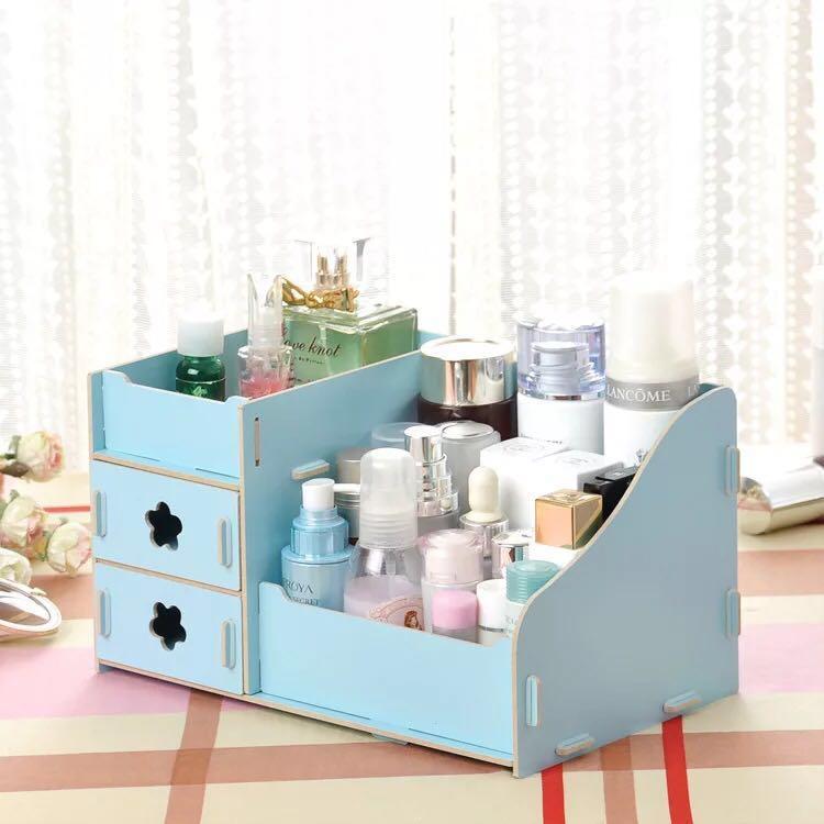 BINYUE Pastel Cosmetic Box ชั้นวางเครื่องสำอาง สวยหรู ครื่องสำอางค์ Cosmetic กล่องลิ้นชักไม้ DIY ใส่เครื่องสำอาง ชั้นวางอเนกประสงค์