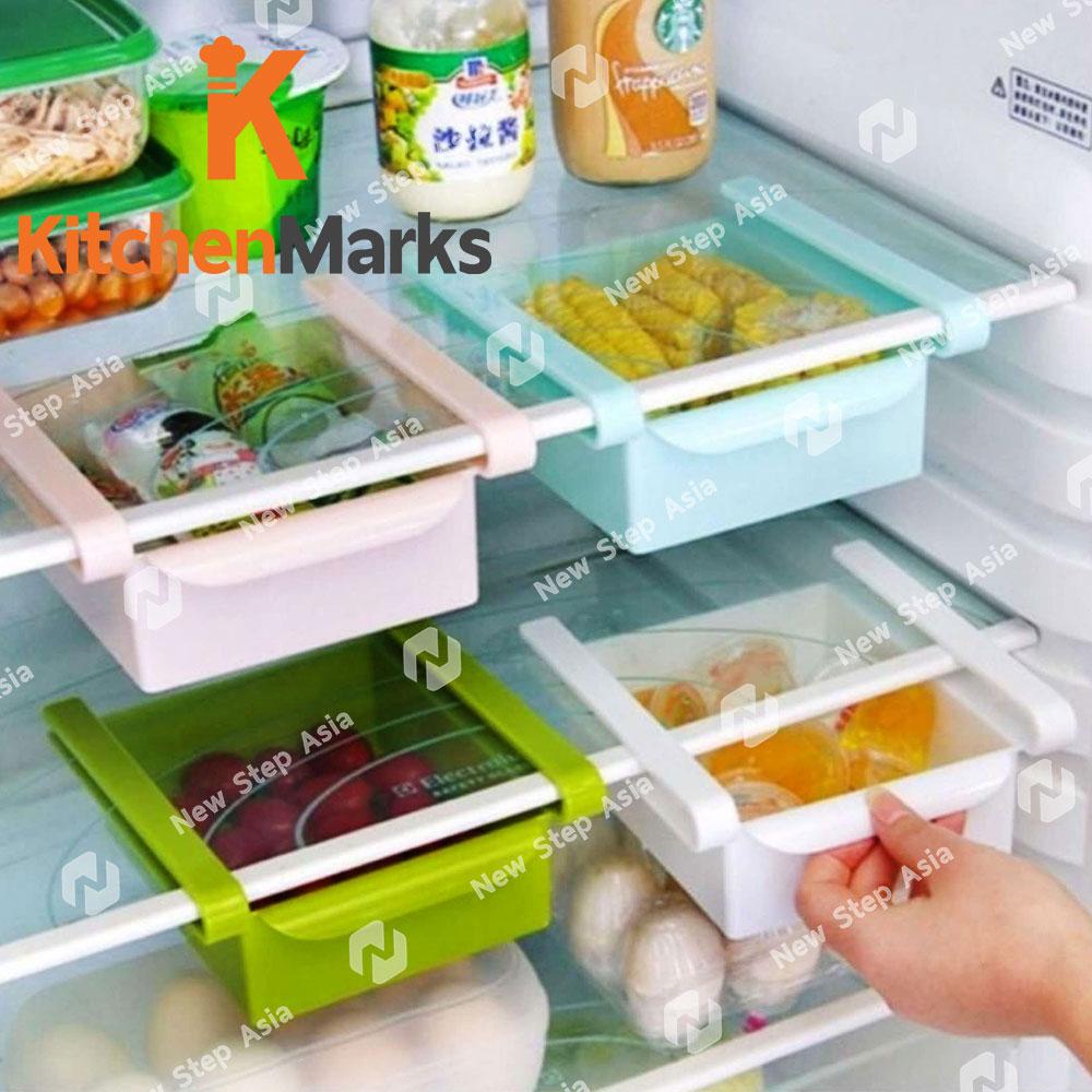 KitchenMarks ลิ้นชักเพิ่มที่เก็บของในตู้เย็น ช่องเก็บของ ถาดเก็บของ ช่องเก็บของในตู้เย็น ลิ้นชักเก็บของใต้โต๊ะ new step asia ลิ้นชัก ลิ้นชักอเนกประสงค์ ลิ้นชักเกาะตู้เย็น ลิ้นชักเสริมตู้เย็น โต๊ะทำงาน