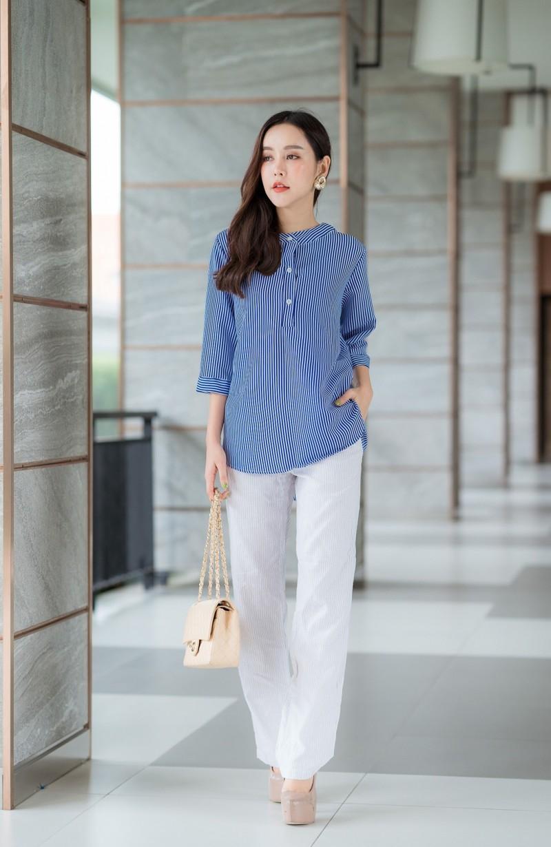 bynuchja shopเสื้อคอจีนผ้าคอตตอนลายริ้ว bynuchja shopเสื้อคอจีนผ้าคอตตอนลายริ้ว