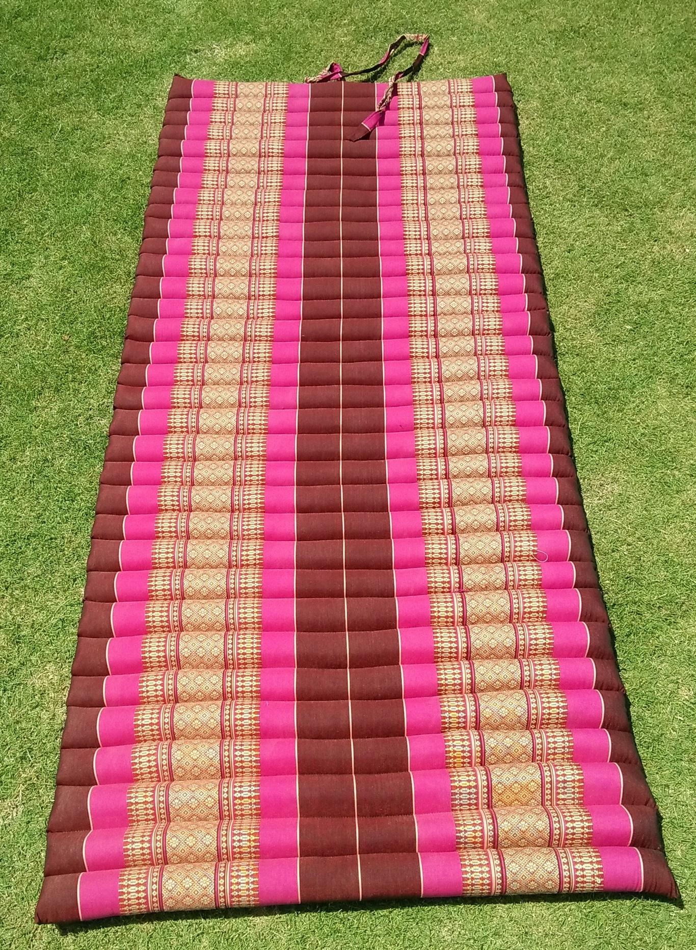 THAI PAN ที่นอนลูกระนาดผ้าขิด OTOP ตกแต่งบ้าน ขนาดประมาณ 80 x 200 x 4.5 ซม.Topper ท็อปเปอร์ เสริมเตียง Thai Roll Up Mattress Kapok100% Filled Camping Kapok