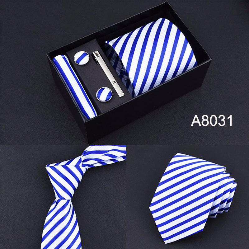 เนคไท 1 ชุด มี 5 ชิ้น เนคไท ผ้าเช็ค กระดุม และ คลิปเนคไท ในกล่องของขวัญ Gift Box Packing 3.15 Inch (8 Cm.) Neck Tie Set Include Tie Clip And Handkerchief Cufflink Man Formal Business Wedding Bridegroom Ties