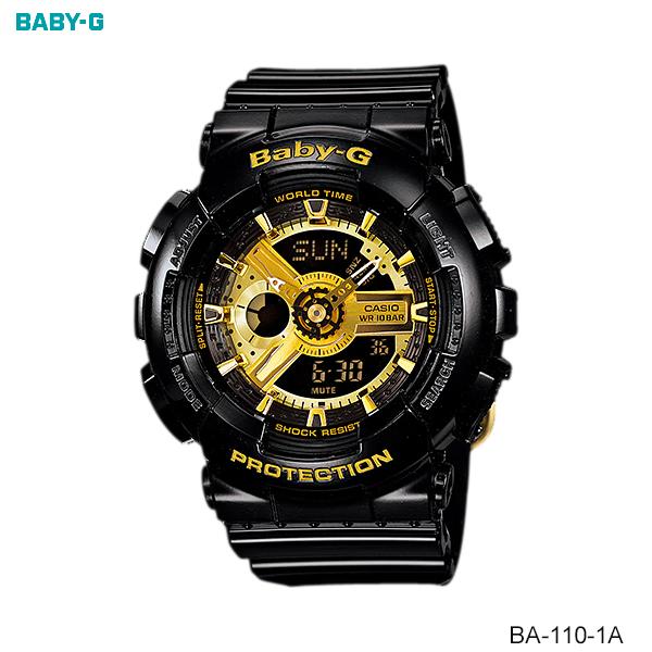 Casio Baby-G นาฬิกาข้อมือผู้หญิง สายเรซิ่น BA-110-1A (Black/Gold) Casio Baby-G นาฬิกาข้อมือผู้หญิง สายเรซิ่น BA-110-1A (Black/Gold)