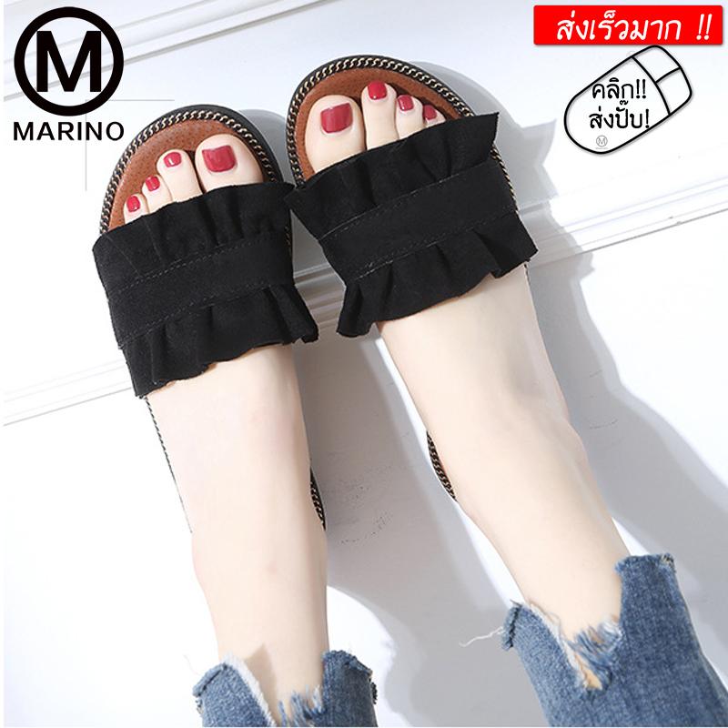 Marino รองเท้า รองเท้าลำลอง รองเท้าแตะ Dolly ทรงระบาย มี 3 สี ชมพู ฟ้า ดำ ให้เลือกตาม ไลฟ์สไตล์ของคุณ No. A066