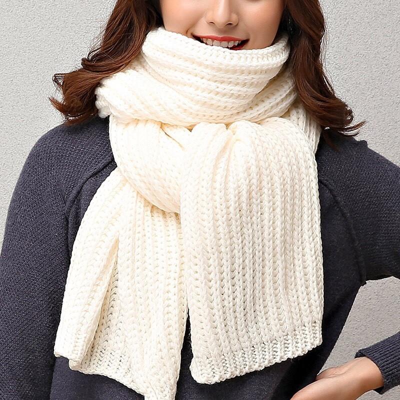 PKKniteScarf ผ้าพันคอ ผ้าพันคอถักไหมพรม แฟชั่นฤดูหนาว (สีพื้นคลาสิค)