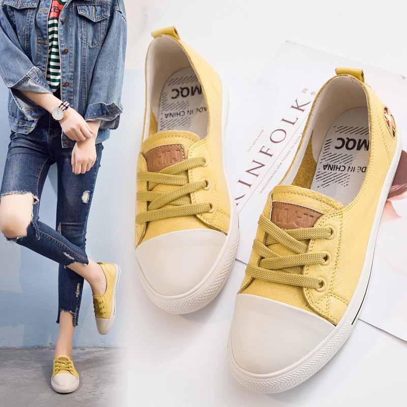 รองเท้า รองเท้าแฟชั่น รองเท้าทรงผ้าใบ หนังแท้100% Leather flat shoes sneakers shoes