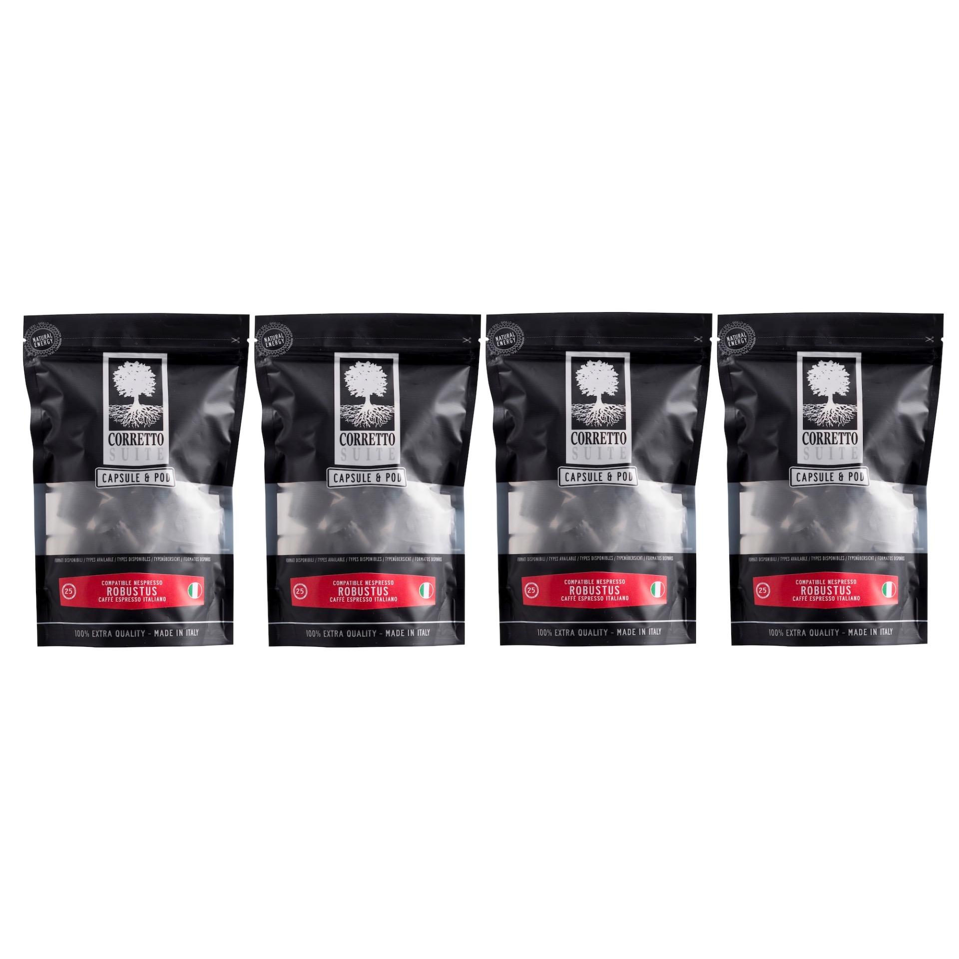 100 Nespresso แคปซูลที่เข้ากันได้ - Robustus การผสม (25 แคปซูล ของ 4 ถุง)