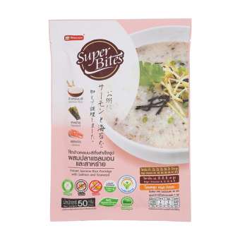 Super-Bite ซุปเปอร์ไบท์ โจ๊กข้าวหอมมะลิกึ่งสำเร็จรูป ผสมปลาแซลมอนและสาหร่าย 50 กรัม