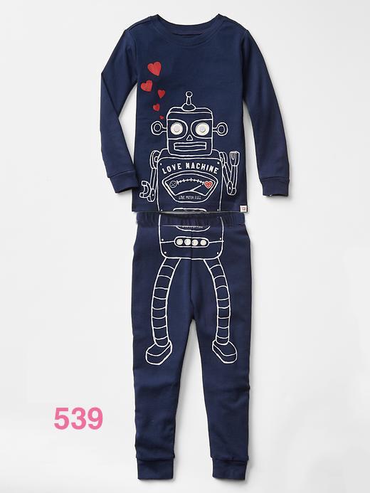 L-HUB-539 ชุดนอนเด็กชาย แนวเข้ารูป Slim Fit ผ้า Cotton 100% เนื้อบาง สีน้ำเงินหุ่นยนต์