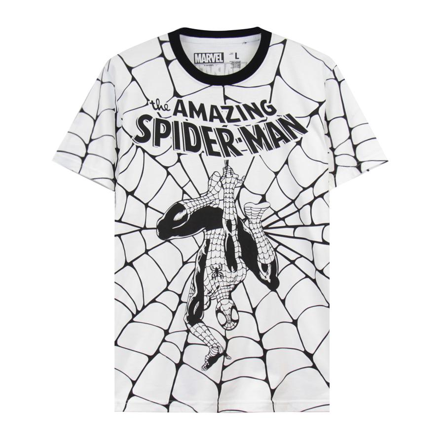 Spiderman-Marvel เสื้อยืดการ์ตูนซุปเปอร์ฮีโร่ ลิขสิทธิ์แท้ รุ่น 0618TA-876 สกรีนลายเต็มตัว ผ้าคอตตอน 100%