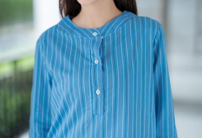 bynuchja shopเสื้อคอจีนผ้าคอตตอนลายริ้ว bynuchja shopเสื้อคอจีนผ้าคอตตอนลายริ้ว