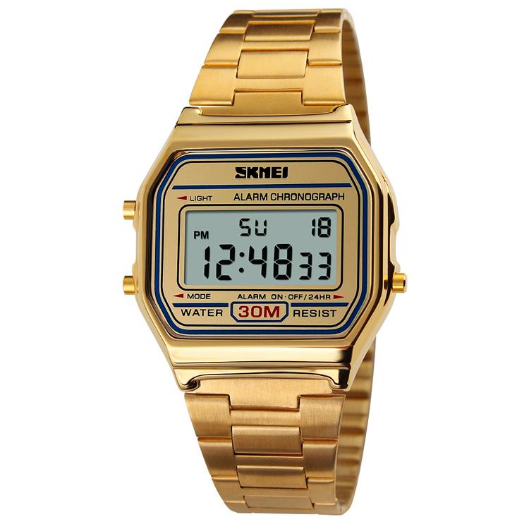 SKMEI 1123 Digital Watch ของแท้ 100% ส่งในไทยไวแน่นอน นาฬิกาข้อมือผู้หญิง สไตล์ Casual Bussiness Watch จับเวลา ตั้งปลุกได้ ไฟ LED ส่องสว่าง สายแสตนเลสสีพิ้งโกลด์ รุ่น SK-M1123