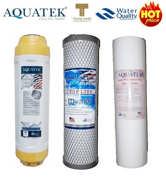 AQUATEK USA อควาเทค ไส้กรองน้ำดื่ม 3 ขั้นตอน เกรด Premium PP/Carbon/Resin ขนาด 10 นิ้ว