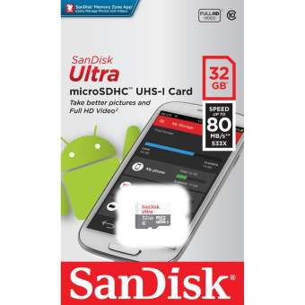 Sandisk microSDHC Ultra ความเร็ว 80MB/S ความจุ 32GB Class10 (SDSQUNS_032G_GN3MN) เมมโมรี่ แซนดิส