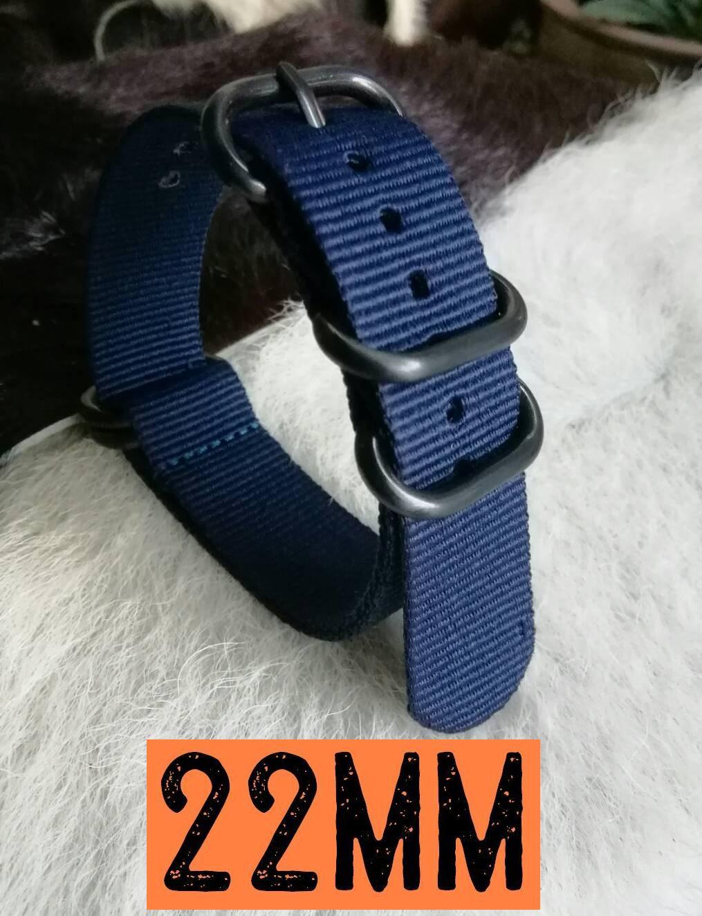 barel สายนาฬิกา นาโต้ ซูลู nato zulu ผ้าไนล่อน ห่วงแสตนเลส ดำ ไซส์ 22 มม.