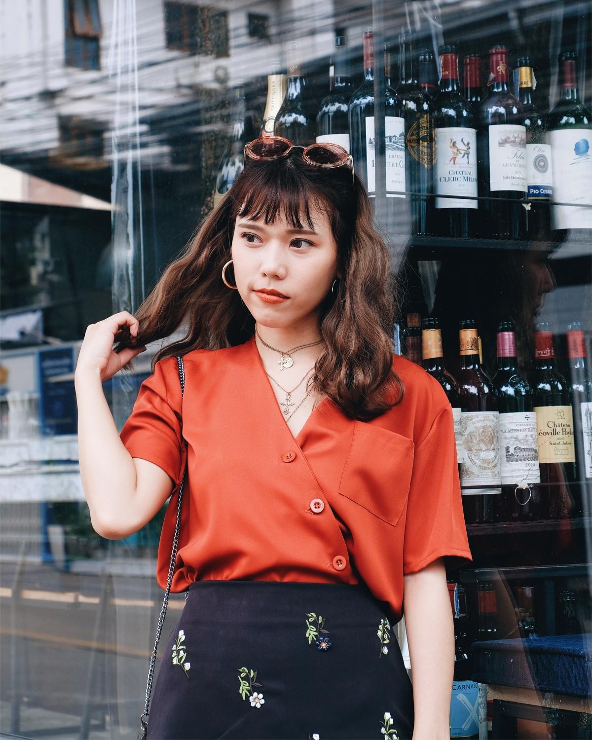 TP706-wrap front short sleeve top เสื้อเชิ้ตปกดุมเฉียงแขนสั้น สีม่วง สีเขียว สีส้ม สีเหลือง