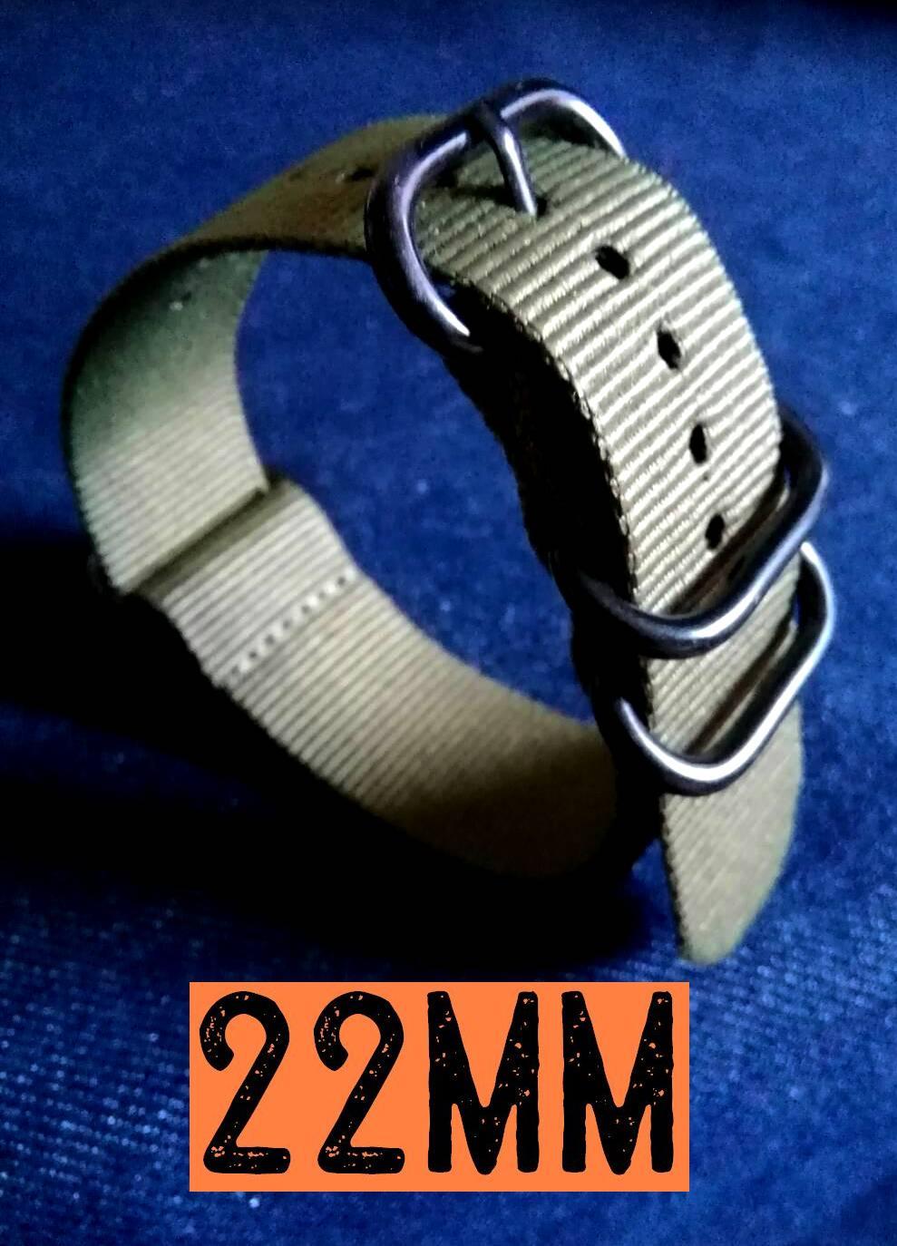 barel สายนาฬิกา นาโต้ ซูลู nato zulu ผ้าไนล่อน ห่วงแสตนเลส ดำ ไซส์ 22 มม.