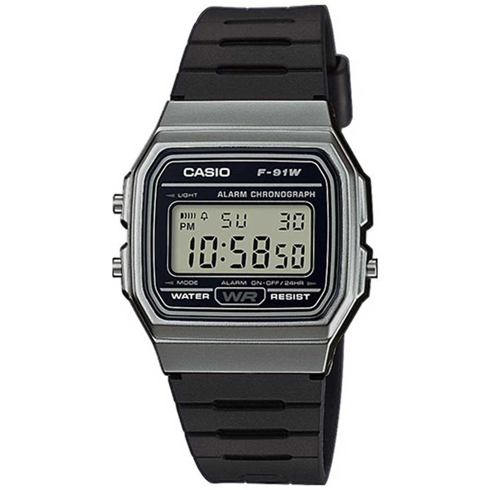 Casio แท้100% รุ่น F-91WM สายเรซิ่น สีดำ, กรอบหน้าปัดมีให้เลือก 5 สี (เงิน,ทอง,เขียว,น้ำเงิน,เทา)