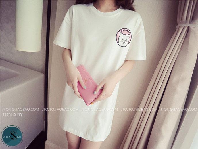 Good Styles ***สำหรับผู้หญิง*** เสื้อยืดแฟชั่นคอกลมแขนสั้นตัวยาว พิมพ์ลายแมว เนื้อผ้าฝ้ายผสมโพลีเอสเตอร์ ใส่สบายระบายอากาศ เนื้อผ้านุ่ม เป็นผ้ายืด Good Styles ***สำหรับผู้หญิง*** เสื้อยืดแฟชั่นคอกลมแขนสั้นตัวยาว พิมพ์ลายแมว เนื้อผ้าฝ้ายผสมโพลีเอสเตอร์ ใส่สบายระบายอากาศ เนื้อผ้านุ่ม เป็นผ้ายืด