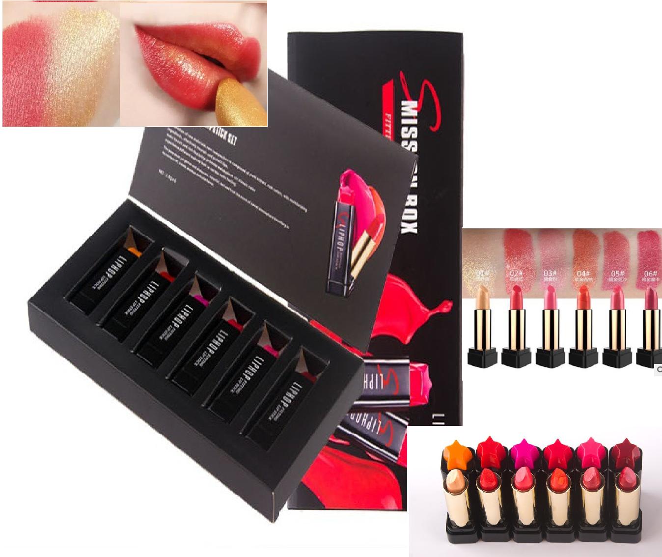 ลิปสติก ประกายทอง สีสวย 6 colour in 1 pack Intrend 2018