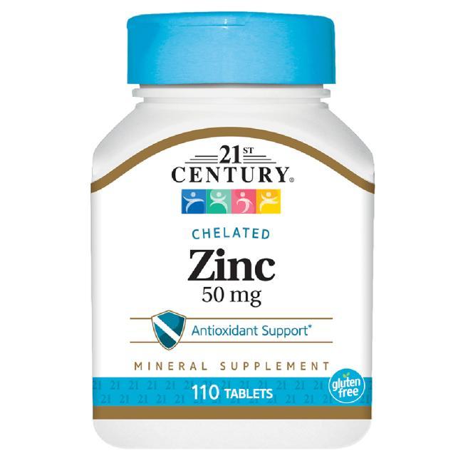 21st Century Zinc 50 mg x 110 เม็ด ซิงค์ สังกะสี เสริมภูมิคุ้มกันของร่างกาย บรรเทาอาการอักเสบของสิว