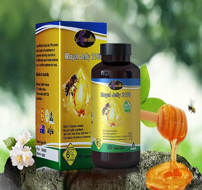 Auswelllife Royal Jelly 2180 mg นมผึ้ง ขนาด 60 เม็ด