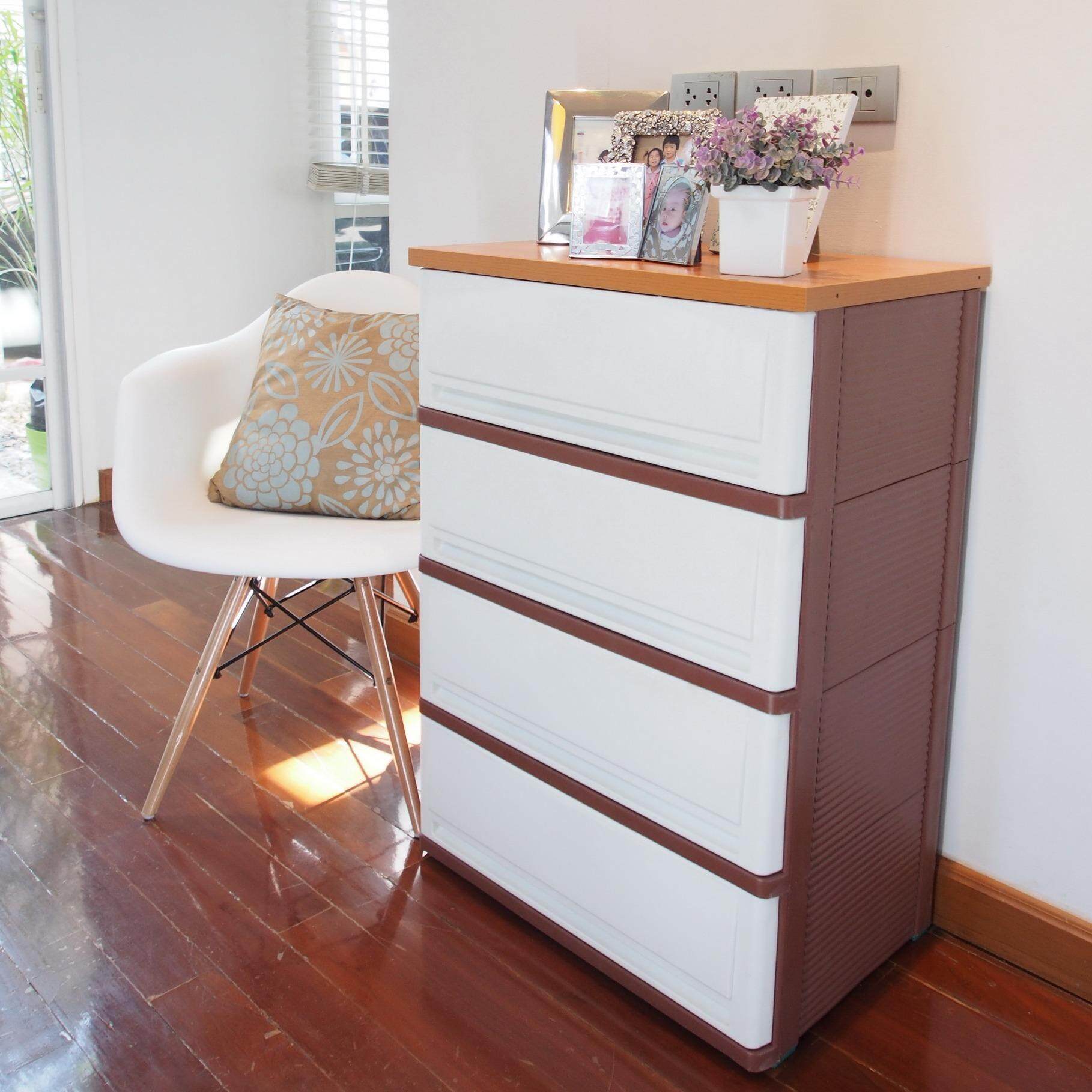 UP ตู้ลิ้นชักพลาสติก (ท๊อปไม้) SUMO-WOODTOP (4 ชั้น)