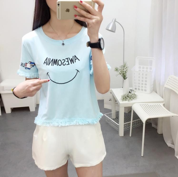 To Baby เสื้อยืดคอกลมแขนสั้น เสื้อแฟชั่น ตกแต่งพู่ (สีฟ้า) รุ่น 844