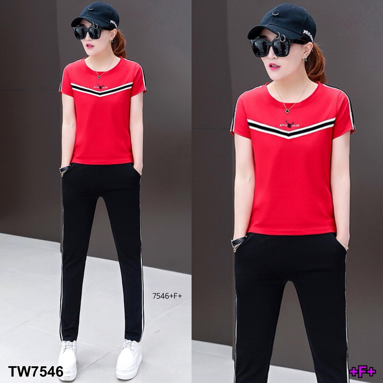 TW7546 Set 2 ชิ้น เสื้อแขนสั้นแต่งแถบ+กางเกงขายาว **สอบถามก่อนสั่งซื้อ** TW7546 Set 2 ชิ้น เสื้อแขนสั้นแต่งแถบ+กางเกงขายาว **สอบถามก่อนสั่งซื้อ**