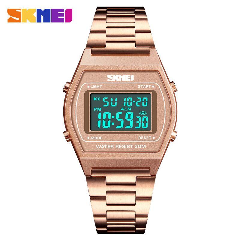 ลดเพิ่มอีก 50฿ ! SKMEI ของแท้ 100% ส่งในไทยไวแน่นอน นาฬิกาข้อมือผู้หญิง สไตล์ Casual Bussiness Watch จับเวลา ตั้งปลุกได้ ไฟ LED ส่องสว่าง สายแสตนเลส(Pink) รุ่น SK-M1328