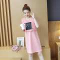 Korea Modis Gaya Bagian Panjang Katun Menyusui Gaun Baju Menyusui (Merah Muda) 1