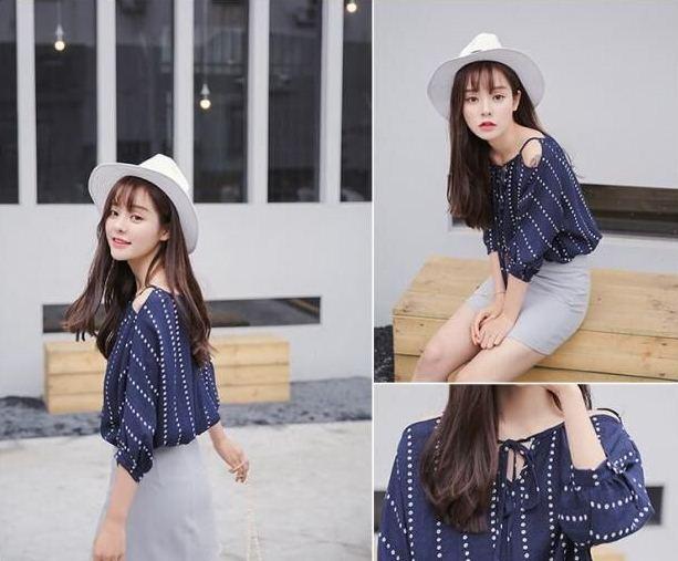 Tucky&Jiang เสื้อแฟชั่น เปิดไหล่ ลายจุดทางลง แขนสั้น 3510 Tucky&Jiang เสื้อแฟชั่น เปิดไหล่ ลายจุดทางลง แขนสั้น 3510