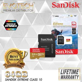 การ์ดหน่วยความจำ Micro SD ขนาด 64GB / 100MB / s การ์ด Micro SD พร้อมด้วยอะแดปเตอร์รับประกันสินค้า / อายุการใช้งานโดย Synnex ประเทศไทย
