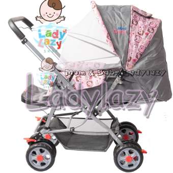 ladylazyรถเข็นเด็ก รุ่น 5301 ปรับนั่ง/เอน/นอน เข็นหน้า-หลังได้มีมุ้งในตัว สีชมพู