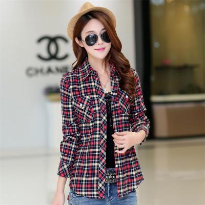 เสื้อเชิ้ตลายสก๊อตแบบลำลองของผู้หญิง ผ้าฝ้าย (1003) (1003)