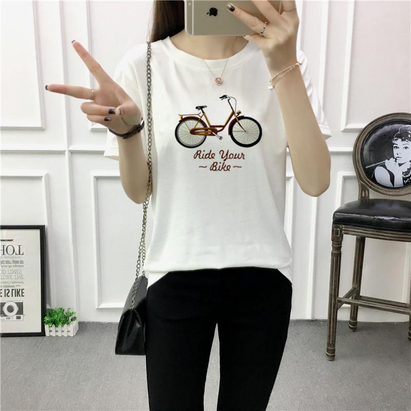 YYC เสื้อยืดคอกลม แขนสั้น แฟชั่นสกรีนรูปจักรยานคันใหญ่ (สีขาว) รุ่น 2099