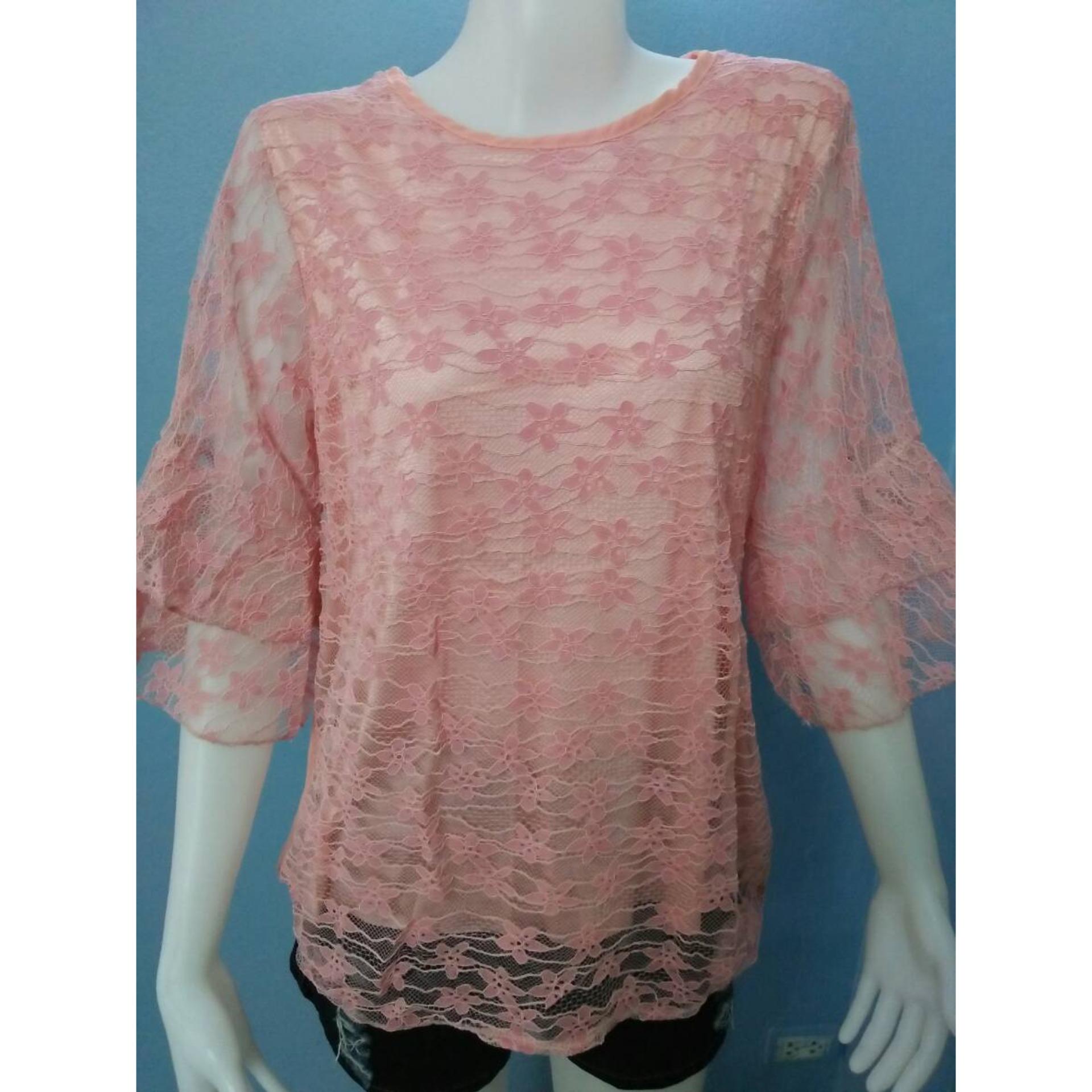 เสื้อลูกไม้ สีชมพู ลายดอกไม้ พร้อมซับในอย่างดี ด้านหลังเป็นผ้าชีฟอง ใส่สบาย ( อก 42 เสื้อลูกไม้ สีชมพู ลายดอกไม้ พร้อมซับในอย่างดี ด้านหลังเป็นผ้าชีฟอง ใส่สบาย ( อก 42