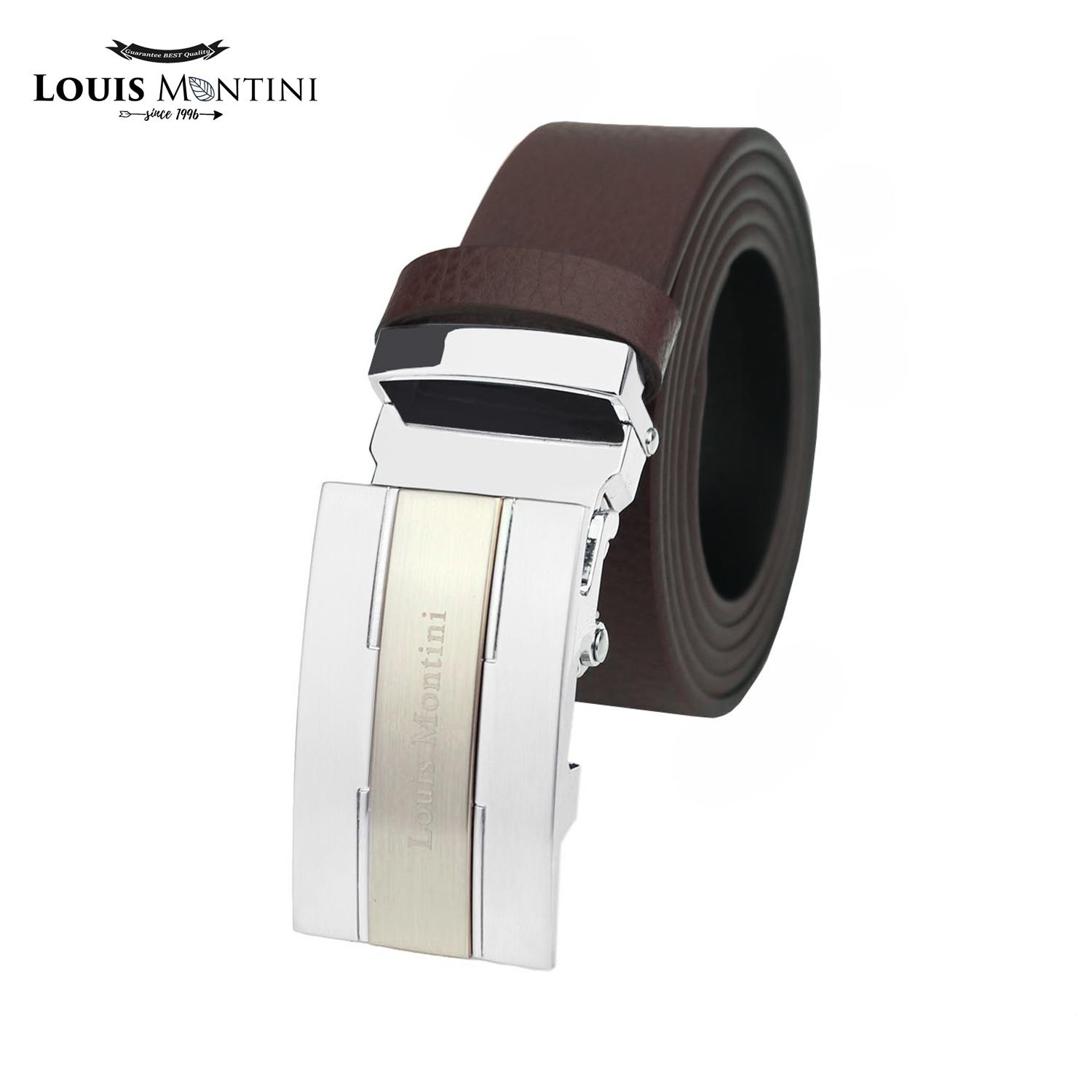 Louis Montini Deluxe Automatic Belt เข็มขัดหนังวัวแท้ หัวออโต้เมติค เข็มขัดผู้ชาย ลุคนักธุรกิจ Bussiness belt รุ่น MGN401-05 - ตาล/ทอง