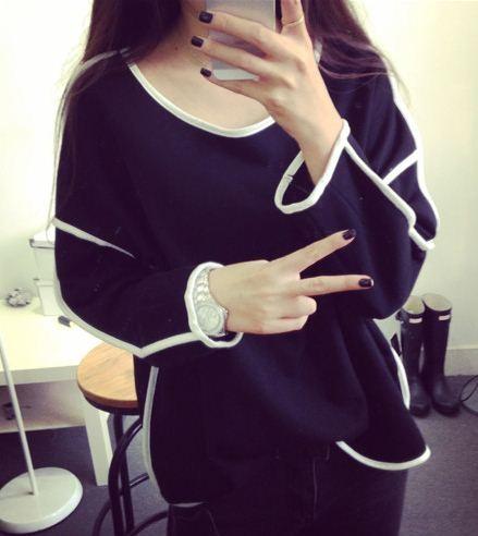 Tucky&Jiang เสื้อแฟชั่น คอกลม แขนยาว ผ้าฝ้าย แต่งลายเส้นที่ขอบ 7811 Tucky&Jiang เสื้อแฟชั่น คอกลม แขนยาว ผ้าฝ้าย แต่งลายเส้นที่ขอบ 7811