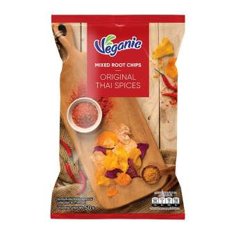 Veganic Mixed Root Chips Thai Spices เผือกผสมมันเทศแผ่นทอดกรอบ รสไทยสไปซ์ ตรา เวกานิกส์ Veganic Mixed Root Chips Thai Spices เผือกผสมมันเทศแผ่นทอดกรอบ รสไทยสไปซ์ ตรา เวกานิกส์