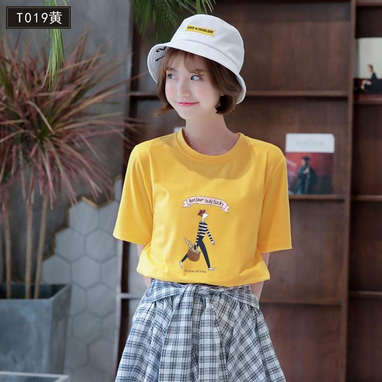 เสื้อยืดแนวเกาหลี สกรีนลาย Bonjour