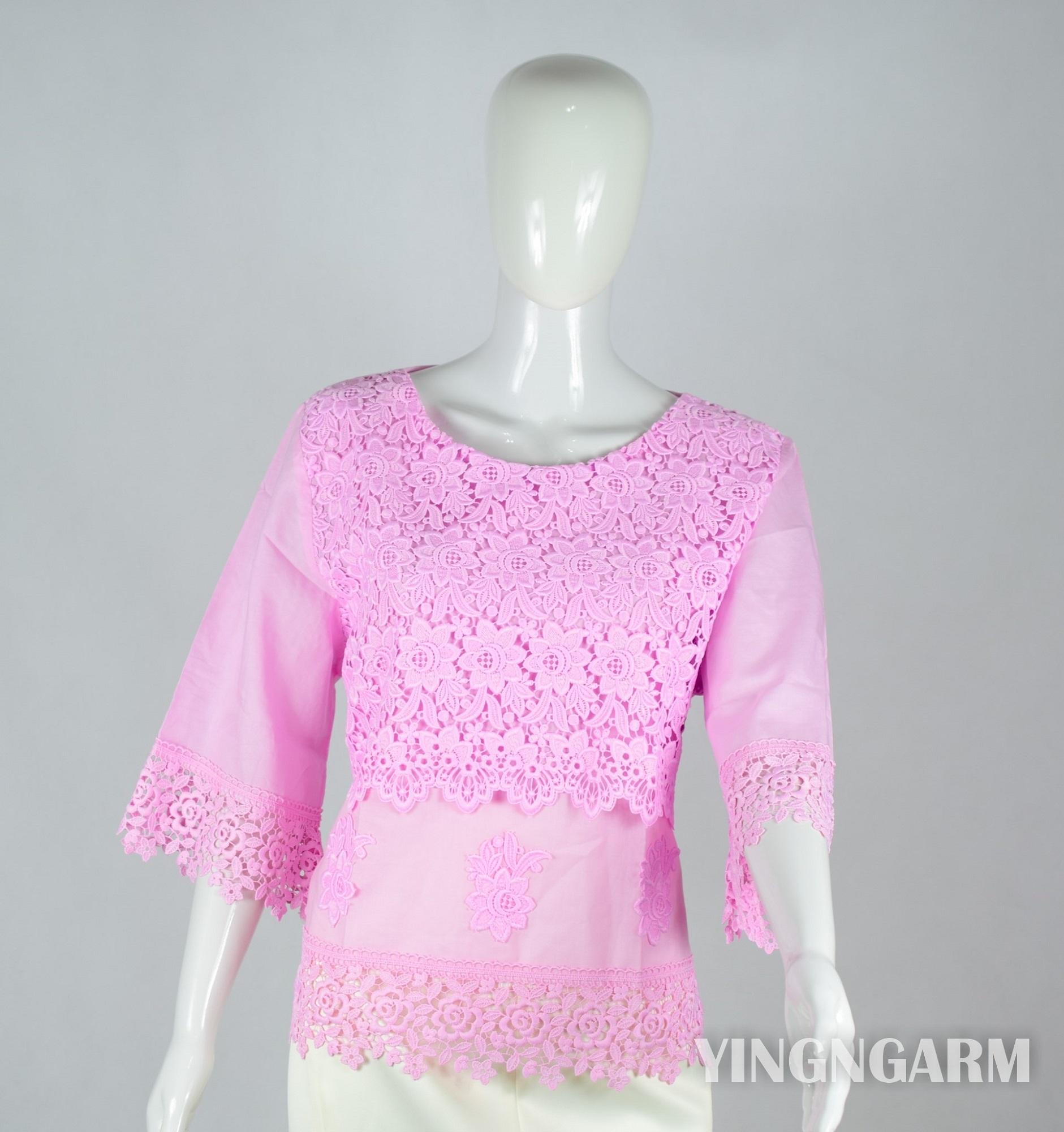 Yingngarm เสื้อลูกไม้ดอกถักครึ่งตัว