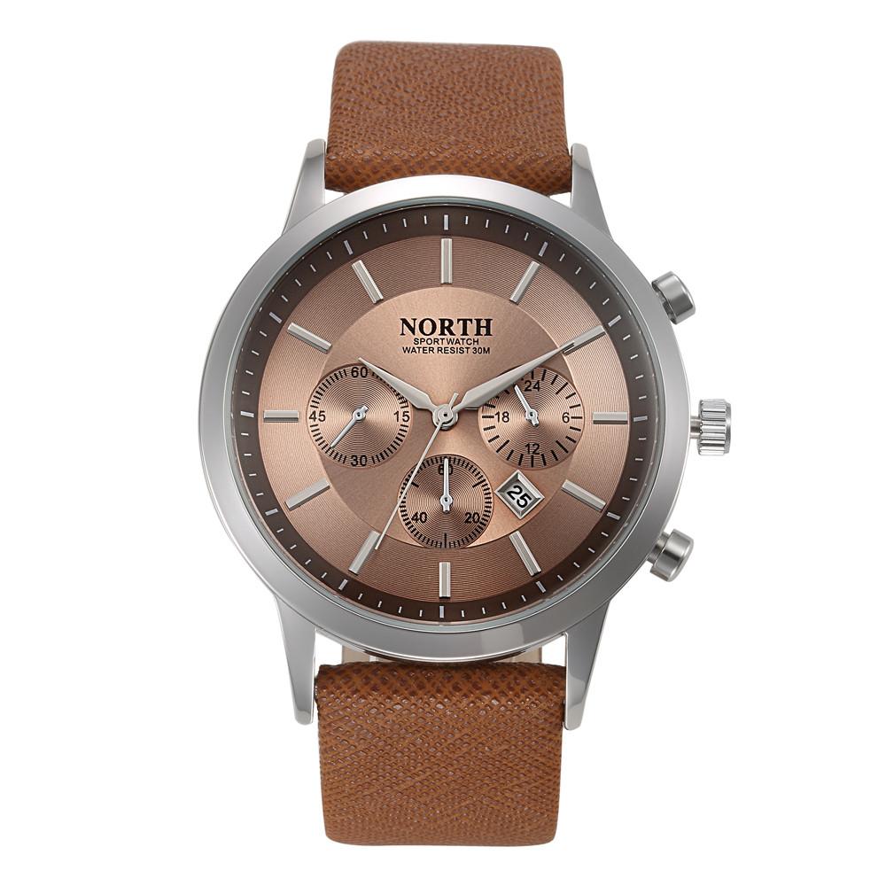 NORTH Watch Luxury Brand Fashion Male Wristwatch Waterproof Sport Watch Casual Genuine Leather Quartz Business R-032