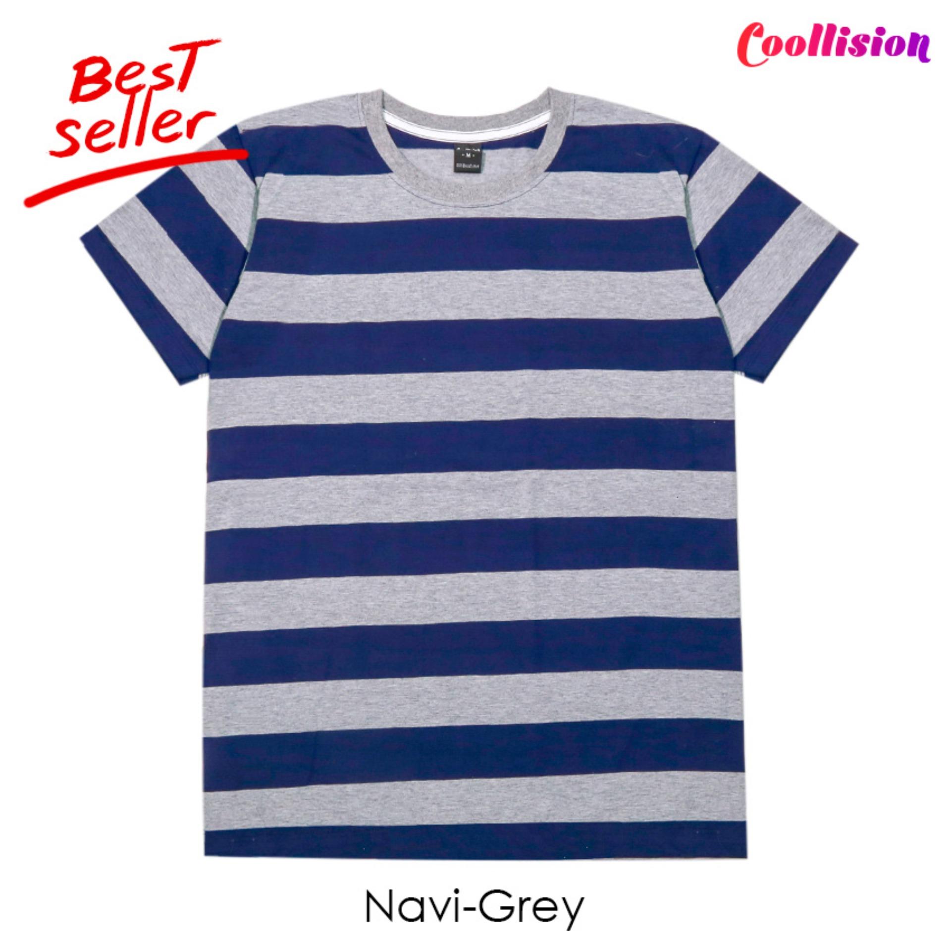 เสื้อยืดลายทาง เทากรมท่า