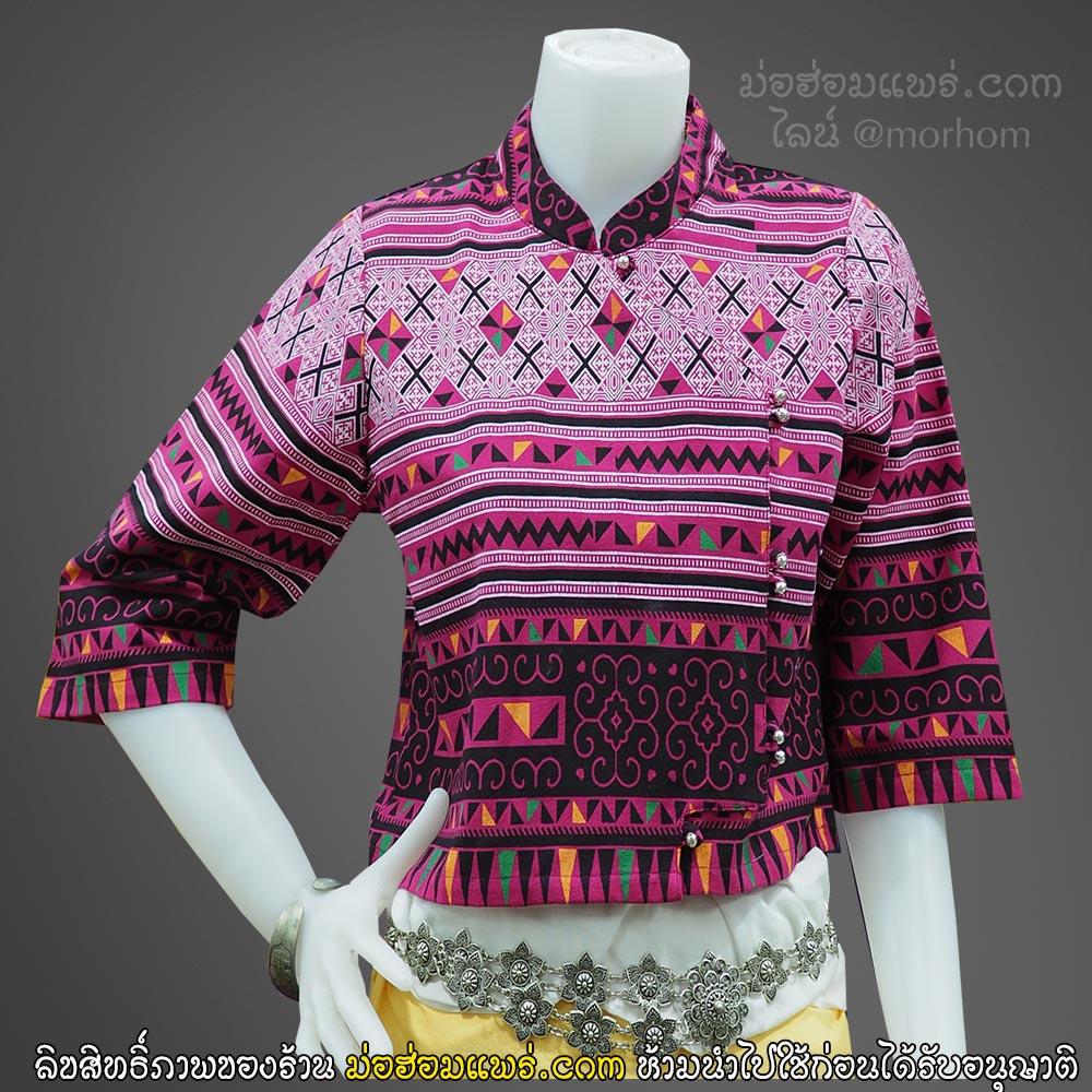 Krading-Pim04 เสื้อผ้าฝ้าย พิมพ์ลาย สีชมพู ดำ กระดุมกระดิ่งแบบป้าย Krading-Pim04 เสื้อผ้าฝ้าย พิมพ์ลาย สีชมพู ดำ กระดุมกระดิ่งแบบป้าย