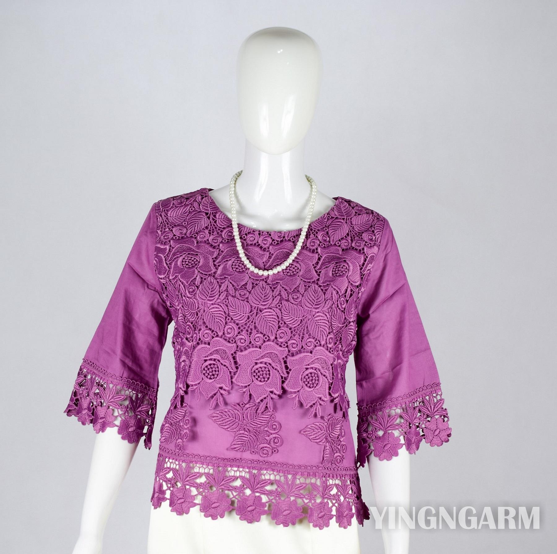 Yingngarm เสื้อลูกไม้ดอกถักครึ่งตัว