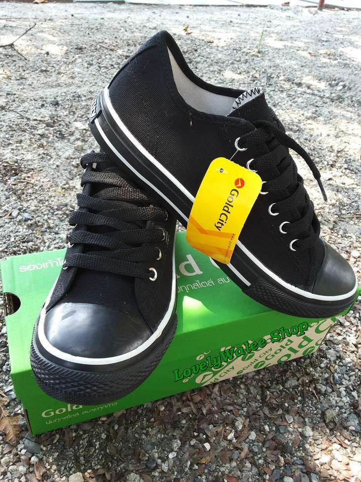 รองเท้าผ้าใบ Gold City ดำขีดขาว-ดำขีดแดง size 39-45