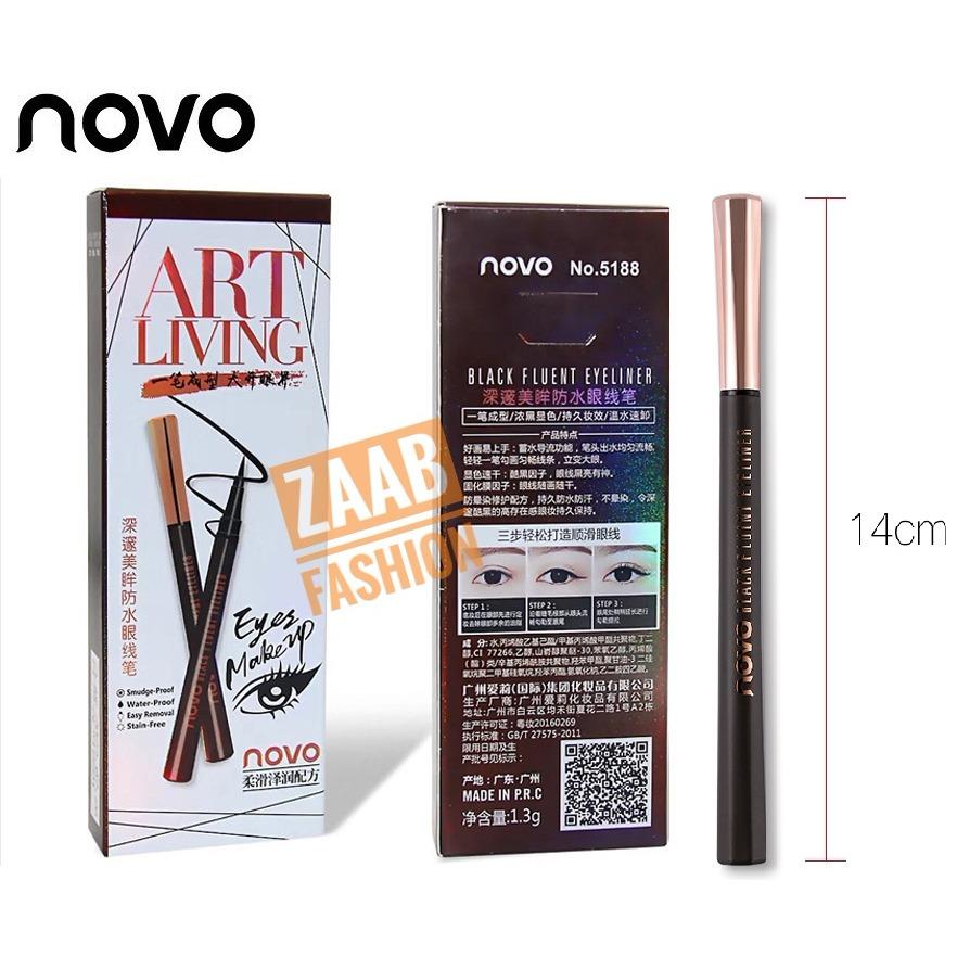 novo Black Eyeliner ของแท้100% (Zaab Fashion)โนโวอายไลเนอร์สีดำ Novo ART LIVING Black Fluent Eyeliner ปลายพู่กัน สีดำ เขียนง่าย แห้งเร็ว ไม่เป็นคราบ กันน้ำ ติดทนนาน 24 ชั่วโมง คุ้มค่าเกินราคา แบรนด์นี้ไม่เคยทำให้สาวๆ ผิดหวัง